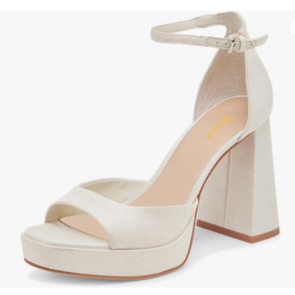 miss left White Open Toe Platform Block Heeled Sandals Ankle Strap Buckled Shoes - Picture 1 of 8